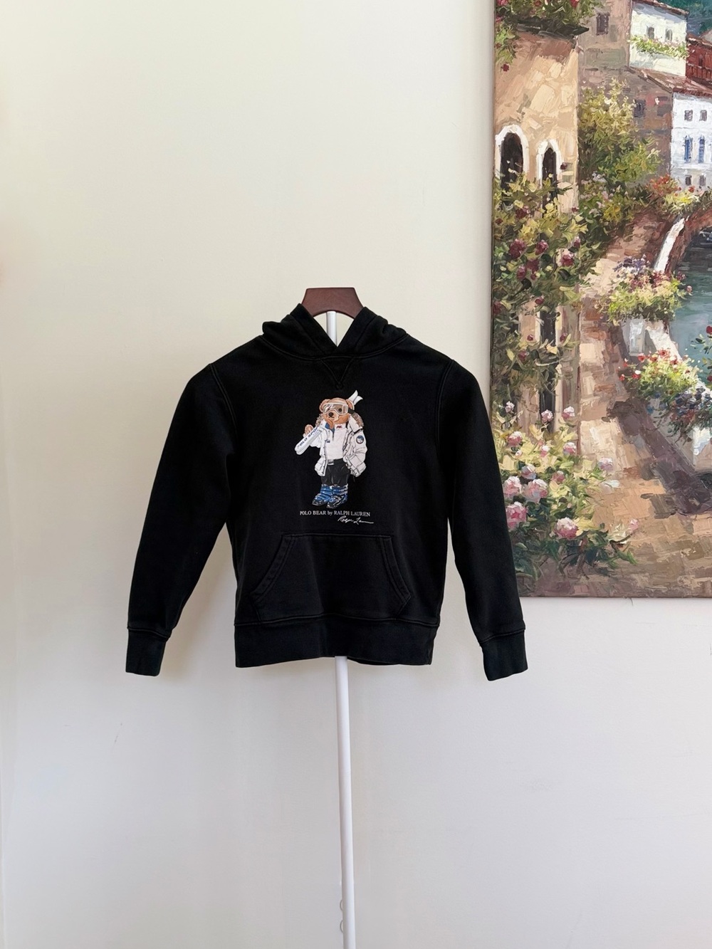 Kids Polo Ralph Lauren Black Hoodie Polo Bear Ski Graphic Size Small 8 Pullover